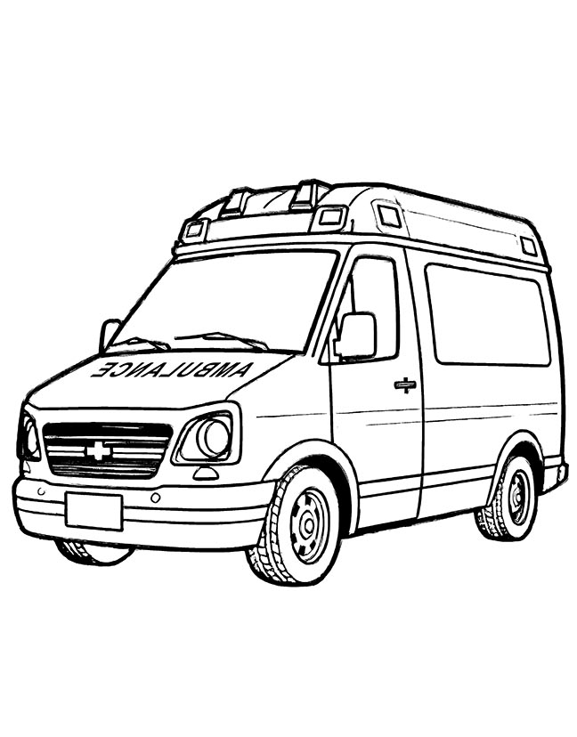 White ambulance vehicle coloring page